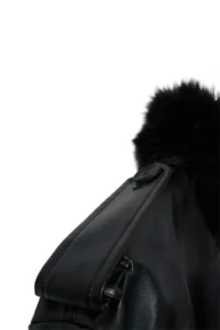TRENDYOLMİLLA Black Oversized Pattern Fur Collar Biker Jacket Coat - Image 12