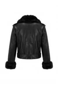 TRENDYOLMİLLA Black Oversized Pattern Fur Collar Biker Jacket Coat - Image 13