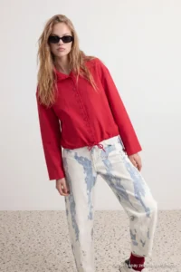 TRENDYOLMİLLA Red High Neck buttoned Oversized Pattern Coat - Image 2