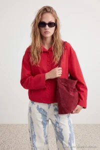 TRENDYOLMİLLA Red High Neck buttoned Oversized Pattern Coat - Image 3
