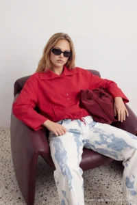 TRENDYOLMİLLA Red High Neck buttoned Oversized Pattern Coat - Image 4