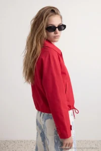 TRENDYOLMİLLA Red High Neck buttoned Oversized Pattern Coat - Image 6