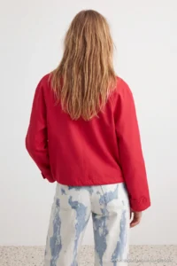 TRENDYOLMİLLA Red High Neck buttoned Oversized Pattern Coat - Image 7