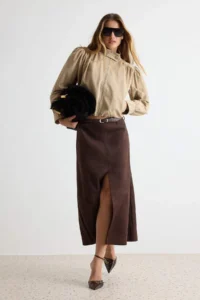 TRENDYOLMİLLA Beige Regular Pattern Balloon Sleeve Thin Jacket Coat - Image 2