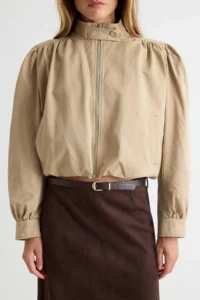 TRENDYOLMİLLA Beige Regular Pattern Balloon Sleeve Thin Jacket Coat - Image 4