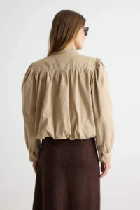 TRENDYOLMİLLA Beige Regular Pattern Balloon Sleeve Thin Jacket Coat - Image 5