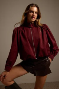 TRENDYOLMİLLA Burgundy Regular Pattern Balloon Sleeve Thin Jacket Coat