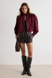 TRENDYOLMİLLA Burgundy Regular Pattern Balloon Sleeve Thin Jacket Coat - Image 2