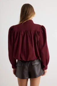 TRENDYOLMİLLA Burgundy Regular Pattern Balloon Sleeve Thin Jacket Coat - Image 6