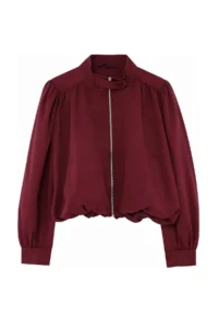 TRENDYOLMİLLA Burgundy Regular Pattern Balloon Sleeve Thin Jacket Coat - Image 7