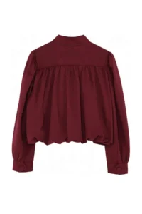 TRENDYOLMİLLA Burgundy Regular Pattern Balloon Sleeve Thin Jacket Coat - Image 9