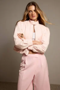 TRENDYOLMİLLA Light PINK Regular Pattern Balloon Sleeve Thin Jacket Coat - Image 4