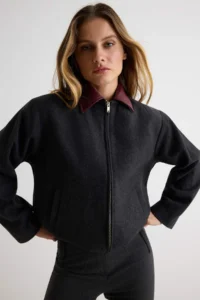 TRENDYOLMİLLA Anthracite Faux Leather Collared Bowl Jacket Coat - Image 3