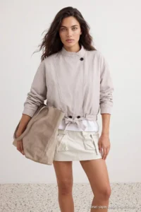 TRENDYOLMİLLA Ecru Oversized Pattern Cotton tied up Jacket Coat
