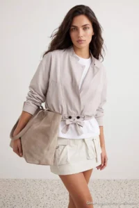 TRENDYOLMİLLA Ecru Oversized Pattern Cotton tied up Jacket Coat - Image 3