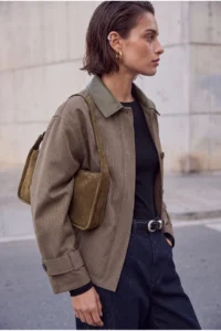 TRENDYOLMİLLA Khaki Oversized Pattern Plaid Contrast Collar Coat