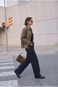 TRENDYOLMİLLA Khaki Oversized Pattern Plaid Contrast Collar Coat - Image 2