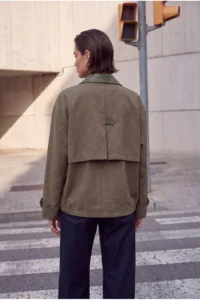 TRENDYOLMİLLA Khaki Oversized Pattern Plaid Contrast Collar Coat - Image 3
