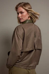 TRENDYOLMİLLA Khaki Oversized Pattern Plaid Contrast Collar Coat - Image 4