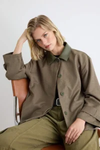 TRENDYOLMİLLA Khaki Oversized Pattern Plaid Contrast Collar Coat - Image 5