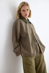 TRENDYOLMİLLA Khaki Oversized Pattern Plaid Contrast Collar Coat - Image 6