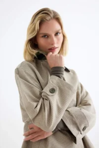 TRENDYOLMİLLA Stone Oversized Pattern Plaid Contrast Collar Coat - Image 2