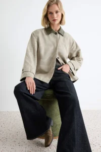 TRENDYOLMİLLA Stone Oversized Pattern Plaid Contrast Collar Coat - Image 3