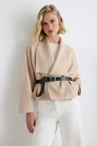 TRENDYOLMİLLA Mink Oversized Pattern Arched Suede Bomber Jacket Coat - Image 4