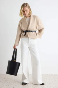 TRENDYOLMİLLA Mink Oversized Pattern Arched Suede Bomber Jacket Coat - Image 5