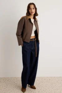 TRENDYOLMİLLA Brown Cotton Fabric Suede Epaulette Collar Detailed Oversized Pattern Bomber Jacket Jacket Coat - Image 2