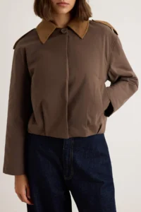 TRENDYOLMİLLA Brown Cotton Fabric Suede Epaulette Collar Detailed Oversized Pattern Bomber Jacket Jacket Coat - Image 4