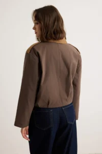 TRENDYOLMİLLA Brown Cotton Fabric Suede Epaulette Collar Detailed Oversized Pattern Bomber Jacket Jacket Coat - Image 5