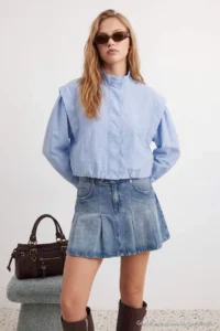 TRENDYOLMİLLA BLUE Oversized Pattern Seasonal Jacket Coat - Image 2