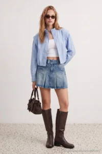TRENDYOLMİLLA BLUE Oversized Pattern Seasonal Jacket Coat - Image 3