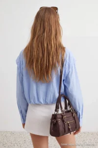 TRENDYOLMİLLA BLUE Oversized Pattern Seasonal Jacket Coat - Image 5