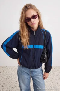 TRENDYOLMİLLA NAVY BLUE Oversized Pattern Color Bloklu Summer Coat - Image 2