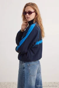 TRENDYOLMİLLA NAVY BLUE Oversized Pattern Color Bloklu Summer Coat - Image 5