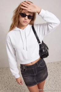 TRENDYOLMİLLA WHITE Plain Regular Hooded Drop Sleeve LONG Crop 3 Yarn Brushed Knitting Sweatshirt - Image 2