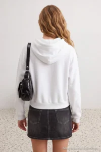 TRENDYOLMİLLA WHITE Plain Regular Hooded Drop Sleeve LONG Crop 3 Yarn Brushed Knitting Sweatshirt - Image 3