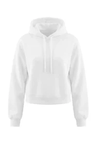 TRENDYOLMİLLA WHITE Plain Regular Hooded Drop Sleeve LONG Crop 3 Yarn Brushed Knitting Sweatshirt - Image 4