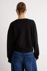 TRENDYOLMİLLA Black Ruffle and Cut Out/Window Detailed Regular Crew Neck Thin Knitting Sweatshirt - Image 4