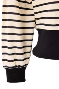 TRENDYOLMİLLA Black Striped Thin Asymmetric Collar Waist Fitting Drop Sleeve Crop Thin Knitting Sweatshirt - Image 5