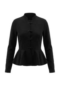 TRENDYOLMİLLA Black Thick Fleece Inside Button Detailed High Neck peplum Regular Pattern Knitting Sweatshirt - Image 4