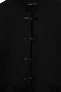 TRENDYOLMİLLA Black Thick Fleece Inside Button Detailed High Neck peplum Regular Pattern Knitting Sweatshirt - Image 5