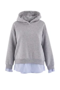 TRENDYOLMİLLA Gray Melange Fleece Inside Hooded Weaving Detailed Oversized/Wide Pattern Knitting Sweatshirt - Image 5