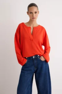 TRENDYOLMİLLA Red Thick Collar Detailed Oversized/Wide Cut Drop Sleeve Knitting Sweatshirt