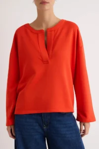 TRENDYOLMİLLA Red Thick Collar Detailed Oversized/Wide Cut Drop Sleeve Knitting Sweatshirt - Image 3