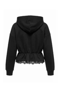 TRENDYOLMİLLA Black Thick peplum Lace Detailed Hooded Long Sleeve Knitting Sweatshirt - Image 6