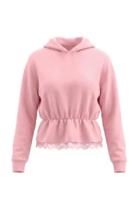 TRENDYOLMİLLA Powder PINK Thick peplum Lace Detailed Hooded Long Sleeve Knitting Sweatshirt - Image 4