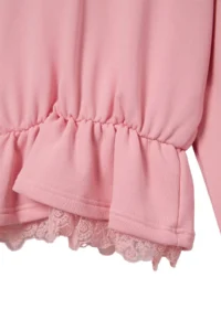 TRENDYOLMİLLA Powder PINK Thick peplum Lace Detailed Hooded Long Sleeve Knitting Sweatshirt - Image 5